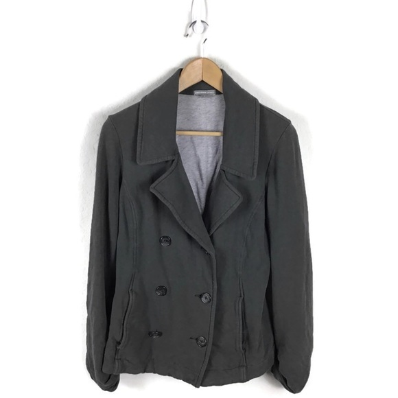 James Perse Jacket 3 Gray Cotton Peacoat Double Breasted Blazer Women’s - Picture 1 of 8